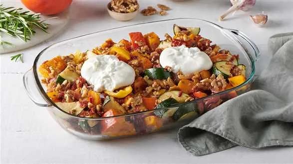 Jesienna zapiekanka no waste z burratą