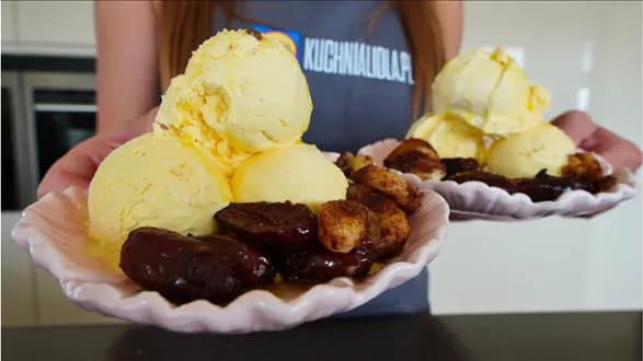 Lody z karmelizowanymi daktylami i bananami